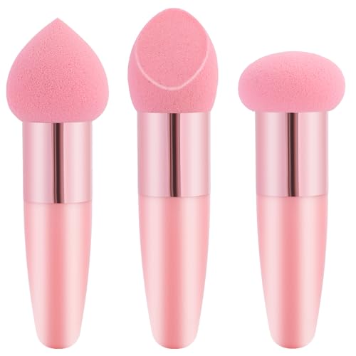 3 Pcs Sponges for Makeup Foundation Sponge Makeup Blending Sponge with Handle Makeup Facial Sponges Cosmetics Puff Sponge Wet and Dry Make Up Applicator Professional Concealer Face Brush