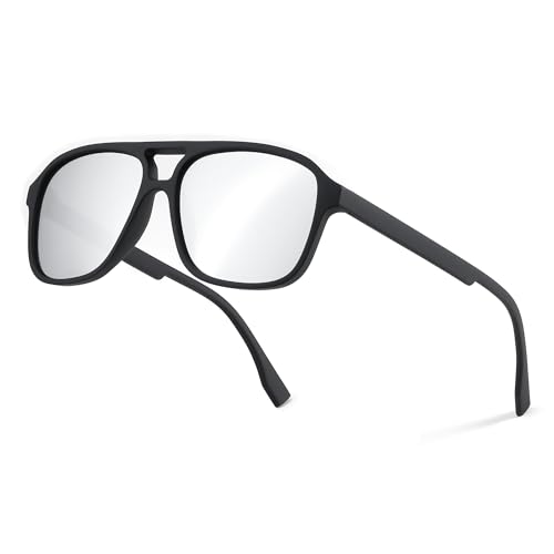 Image of FEISEDY Polarized Aviator Sunglasses for Men Women Lightweight TR Frame Double Bridge Square Pilot Sun Glasses Shades B0120