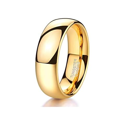 Crownal 2mm 4mm 6mm 8mm 10mm Tungsten Silver/Yellow Gold/Rose Gold/Black Wedding Band Ring Men Women Plain Dome Polished Comfort Fit Size 3 To 17 (Gold 8mm,10) Cover