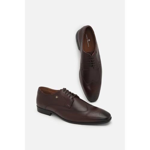 Image of Louis Philippe Men Premium Leather Breathable Lining Material Anti Slip with Heel TPR Sole Formal Derby Shoes