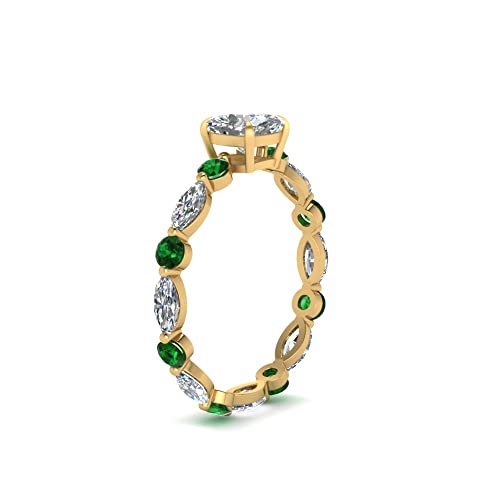 Image of 55Carat Choose Your Gemstone Marquise and Round Eternity Engagement Ring Yellow Gold Plated Cushion Shape Side Stone Engagement Rings Lightweight Office Wear Everyday Gift Jewelry US Size 4 to 12