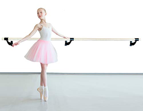 Ballet Barre Wall Mounted 6 FT Long Single Bar Black 2.0” Diameter | Fixed Height Ballet Barre System Traditional Wood | Home/Studio Ballet Bar, Dance Bar, Stretch Bar, Dancing/Stretching