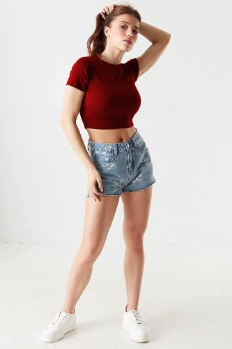 Image of Essential Crop Top - Half Sleeves Round Neck Rib Knit Tank CT-09