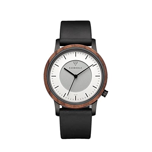 Kerbholz Reloj de madera Classics Collection Fred Walnut Midnight Black Solar para hombre, analógico, de cuarzo, caja rodeada de un elegante cuerpo de madera, diámetro de 40 mm, madera de nogal, Nog
