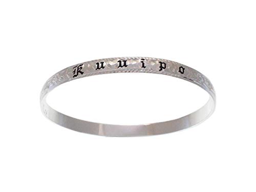 Arthur's Jewelry 925 Sterling Silver Hawaiian Scroll Plumeria Flower Black Enamel Kuuipo Smooth Edge 6mm Bangle Size 7-93
