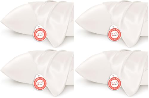 Image of Bedsure Satin Pillowcase 8 Pack Similar to Silk Pillow Cases Standard Size, Pillow Case for Sleeping Women with Envelope Closure, Gifts for Women Men, Ivory, 20x26 Inches, 8pcs