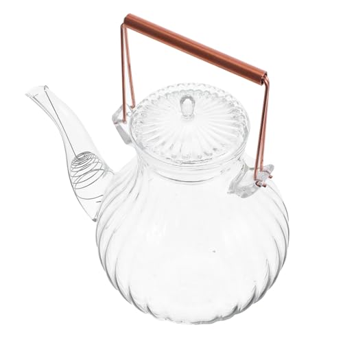 Toyvian Tetera de Vidrio Resistente al Calor 800ml Mango de Cobre para Calentar Agua y Preparar Té en Cocina, Hogar U Oficina, Olla de Cristal para Infusión y Uso en Fogón