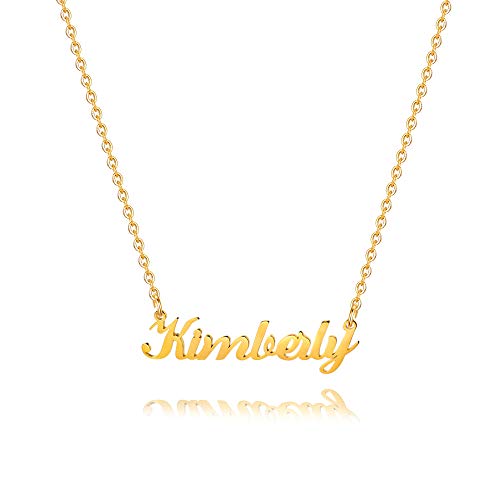 M MOOHAM Engraved Kimberly Name Necklace - 18K Gold Filled Custom Name Necklace Personalized Name Necklaces for Women Girls Kids, Monogram Plate Name Necklace Name Jewelry