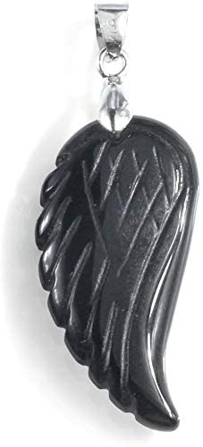 35mm Hand carved mixed gemstom angel wing for necklace pendant bead (black obsidian)