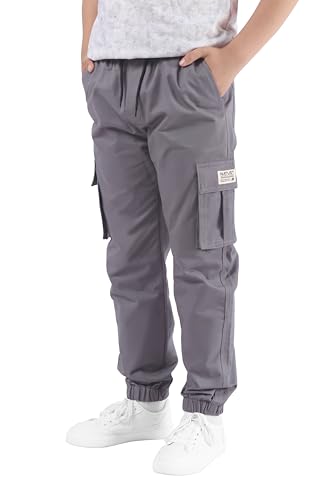 NATUST Jungen Cargohose Kinder Freizeithose Jogginghose Jungs Cargo Hose mit Elastischem Bund Grau 158-164