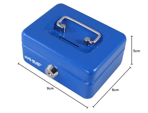 HMF 102122-05 Kinder Spardose, Geldkassette abschließbar mit Schlitz | 12,5 x 9,5 x 6 cm | Blau