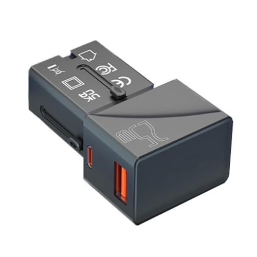 Muuookka Adaptador de Corriente Universal para Viajes con 1 USB-A QC 3.0 de 18 W y 1 Cargador Rápido Tipo C PD de 25 W para Viajes en EE. UU., UE, Reino y Australia.