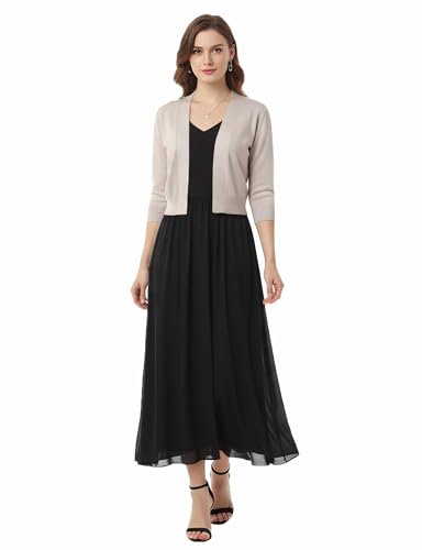 Image of Allsense Women's 3 /4 Sleeve Cropped Shrug Cardigan | Classic Bolero, Open-Front, Lightweight Soft Fine Knit Cover Up
