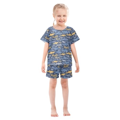 Cartoon Shark Creative Pattern Summer Cute Pajama Sets, Short Sets for Daily Wears and Sleep Wears3