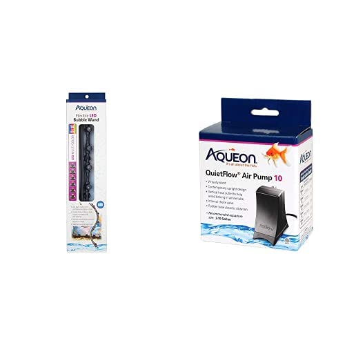 Aqueon Flexible Led Aquarium Bubble Wand, Multi-Color, 14 Inch With Quietflow 10 Air Pump Bundle #TOP8