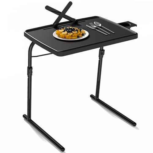 Image of Max TV Tray Table, Large TV Dinner Tray for Eating, Adjustable Folding Laptop Table with Book Stand, Cup Holder & Tablet Slot, Folding Table with 6 Height & 3 Tilt Angle Adjustments (Black)