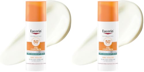 Eucerin Sun Gel Crema Oil Control Dry Touch FPS 50+ (50 ml), protección solar facial 50+ con filtros UVA/UVB, crema solar para piel grasa y propensa al acné, crema de sol con textura ultraligera