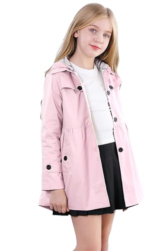 Image of Betusline Girls 2 Packs Trench Coat Hooded Lightweight Single Breasted Dress Outerwear Jacket,2-14 Years
