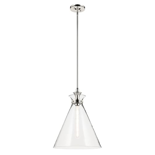 Kichler Laria 1-Light Pendant Light Fixture with Clear Glass in Polished Nickel, Kitchen Island Hanging Light for Traditional Spaces, Sloped Ceiling Compatible (19.75" x 16"), 52775PNCLR