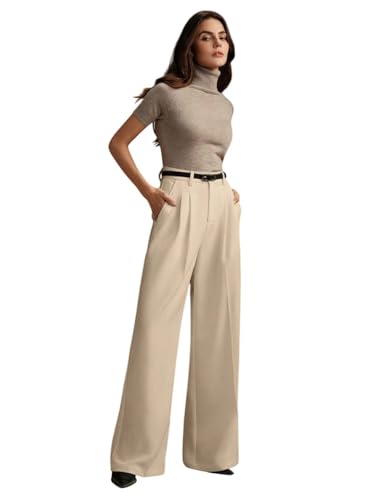 Image of KOTTY Women's Beige High Waist Wide Leg Straight Trouser for Formal and Office Wear