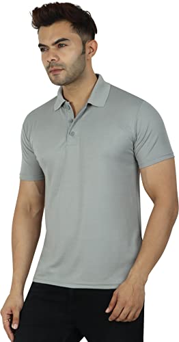 Image of Regular Fit Solid Men Polo Neck Collar T-Shirt Pack of 1 Grey