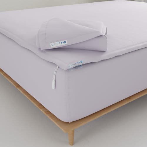 Image of QuickZip Fitted Plus Spare Bundle: 1 Fitted & 1 Zip Sheet - Easy Change, Won't Pop Off - Soft Percale 400 TC 100% Cotton - 15' Deep Pockets Full Size Sheets Lavender