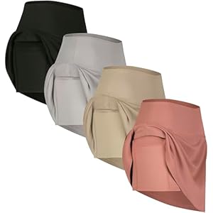 Real Essentials 4 Pack: Women’s Ribbed Active Skort Pockets Skirt Running Tennis Golf Workout Sports (Available in Plus)