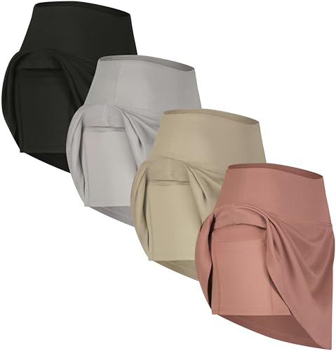 Real Essentials 4 Pack: Women's Ribbed Active Skort Pockets