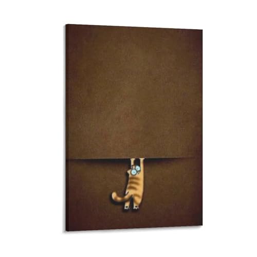 Playful Striped Cat Funny Wacky Animal Painting On Canvas Wall Art Poster Scroll Picture Print Living Room Walls Decor Home Posters 12x18inch(30x45cm)