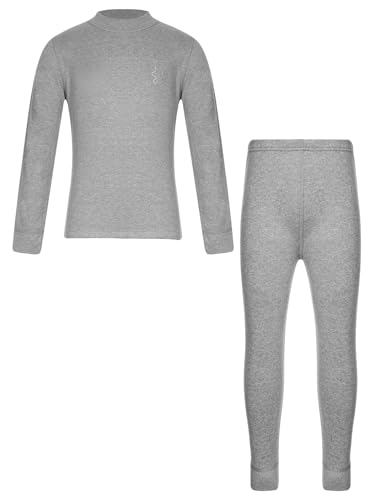 Kids Boys Girls Thermal Underwear Set Winter Warm Long Sleeve Base Layer Tops And Bottoms Sets Gray 3-4 Years
