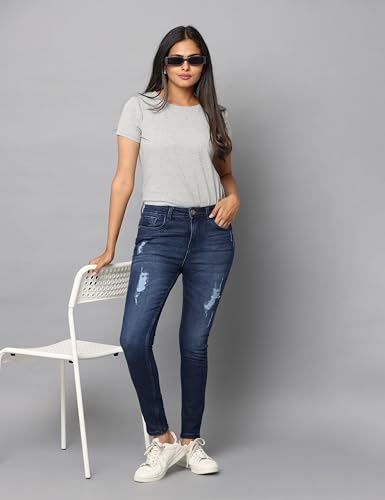 Image of WEARHOUSE Denim Women's Jeans | High Waist, Stretchable Cotton Jeans | Skinny Fit |(Dark Indigo)