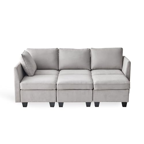 Divano Roma Furniture Modern Chenille Fabric U-Shaped 6 Seat Sectional Sleeper Couch with Reversible Chaise Modular Sofa with Storage, Large, Light Grey