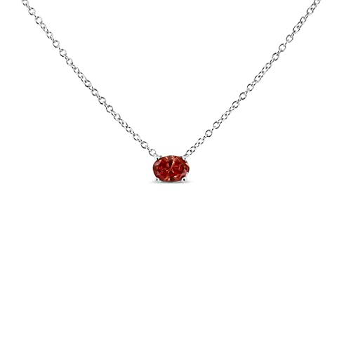 Haus of Brilliance 14K White Gold 3/8 Cttw Lab Grown Pink Oval Solitaire Diamond East West 18" Pendant Necklace (Pink Color, VS2-SI1 Clarity)