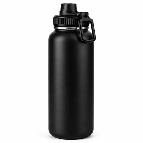Garrafa Térmica 1L Inox Antivazamento | Mantém Água Gelada por 24 horas (Preta)