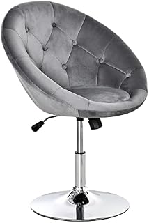 HOMCOM Modern Dining Height Bar Stool Velvet-Touch Tufted Fabric Adjustable Height Armless Tub Chair with Swivel Seat, Grey