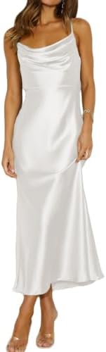 Summer Satin Spaghetti Strap Cowl Neck Backless Midi Dresses for ...