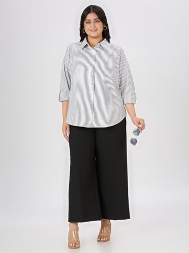 Image of Style Quotient Plus Women Blue and White Stripe Polycotton Regular Formal Shirt