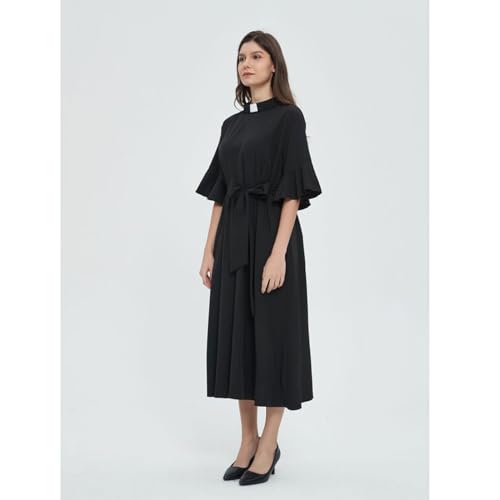 Clergy Dress for Women Tab Collar Short Sleeve Plus Dress Black Summer Wear4