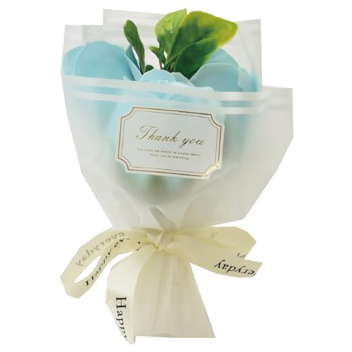 ポピー名古屋 ソープフラワー シャボンフラワー 造花 ギフト プレゼント 3輪ブーケ バラ 花束 約16cm ギフトボックス付き SBL-222 ブルーのサムネイル