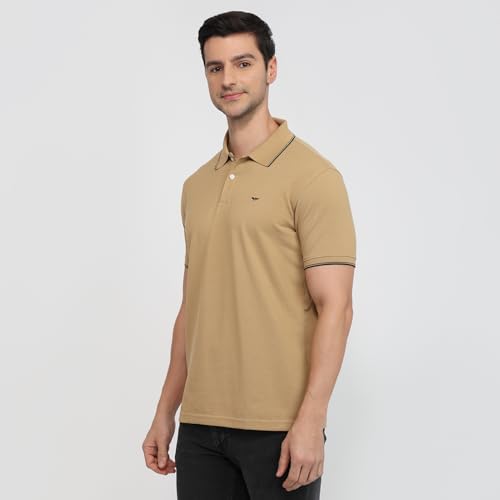 Image of Park Avenue Men Slim Fit Solid Pattern Cotton Polyester Blend Half Sleeve Polo Neck Casual T-Shirt