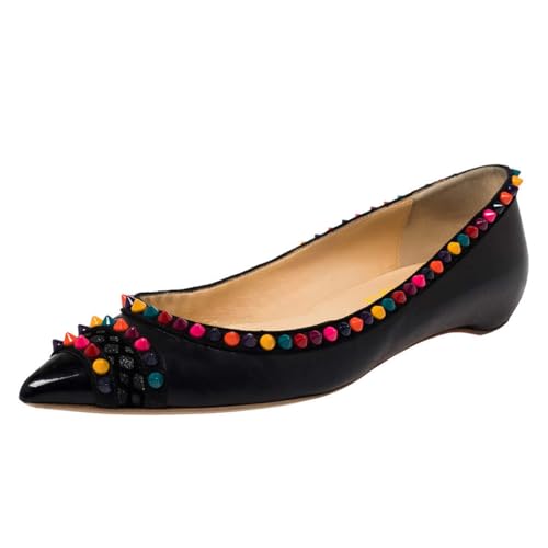 FSJ Women Cap Toe Multicolor Rivet Studded Flats Three Tone Slip On Comfort No Heel Closed Pointed Toe Casual Prom Shoes Size 4-15 US