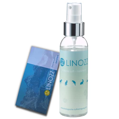 LINOZZ Animal Geruchsneutralisierer gegen Tiergerüche 100 ml. Geruchsentferner für Katzenurin, Hundebett, Hamsterkäfig. Als Lufterfrischer und Katzenklo Deo. Luftreiniger Spray mild Cover