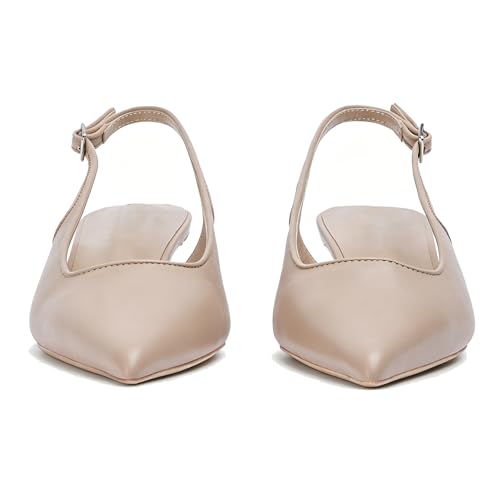 Image of KysBloes Pointed Toe Slingback Kitten Heels for Women Low Heel Pointed Toe Pumps Formal Dress Shoes Sling Back Heels