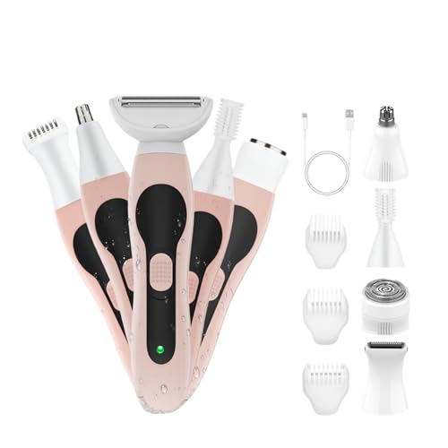 5-in-1 Women’s Electric Shaver for Lip Eyebrow, Face, Nose, Bikini Area, Legs Armpit, Home Beauty Accessories (Pink)