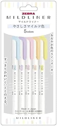 Zebra WKT7-5C-YC Line Marker, Thick and Thin, Water-Based Pigment, Mild Lining, 5 Colors