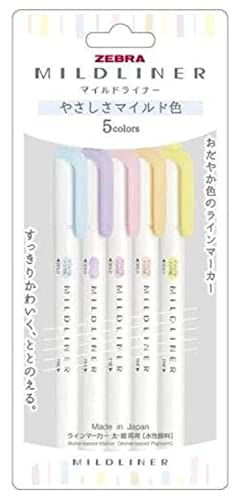 Zebra WKT7-5C-YC Line Marker, Thick and Thin, Water-Based Pigment, Mild Lining, 5 Colors