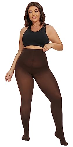 Image of CozyWow Plus Size Tights for Women 80D Soft Solid Color Semi Opaque Pantyhose High Waist 1X 2X 3X 4X