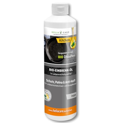 HeliaCARE BIO Einbrennöl „Iron“ - Premium Einbrenn und Pflegepaste - 100% natürliches Einbrenn-Öl für Eisen- und Gusspfannen - Nachhaltige Gusseisen Pflege - Patina Öl aus Deutschland (500ml)