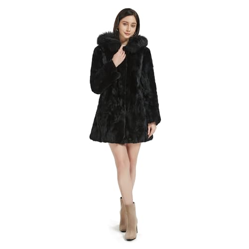 Herlipto  Faux Fur Coat S ブラック Shirley Fox Fur Coat with Detachable Hood and Sleeves – The