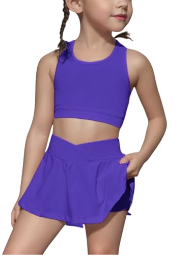 Image of SOLY HUX Toddler Girl's 2 Piece Workout Outfits Lightweight Crop Tank Tops and Skort Athletic Set